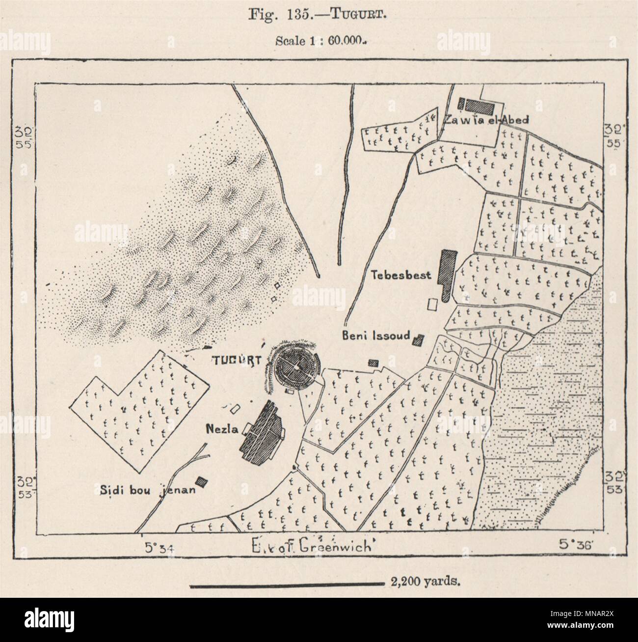 Nador, Ouargla, Algerien 1885 alte antike vintage Karte plan plan Stockfoto