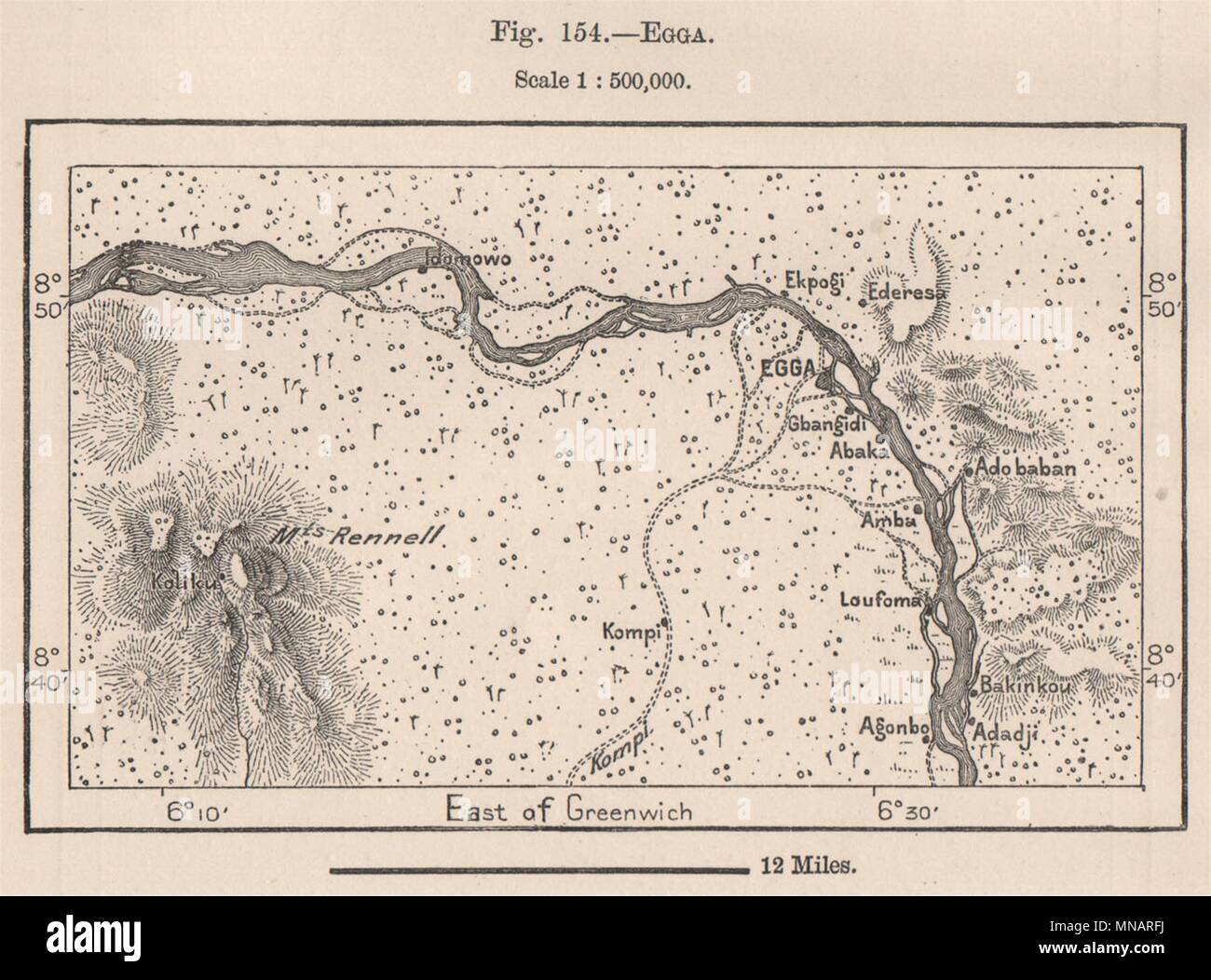 Egga. Nigeria. Niger River. Katcha. Halterungen Rennell 1885 alte antike Karte chart Stockfoto