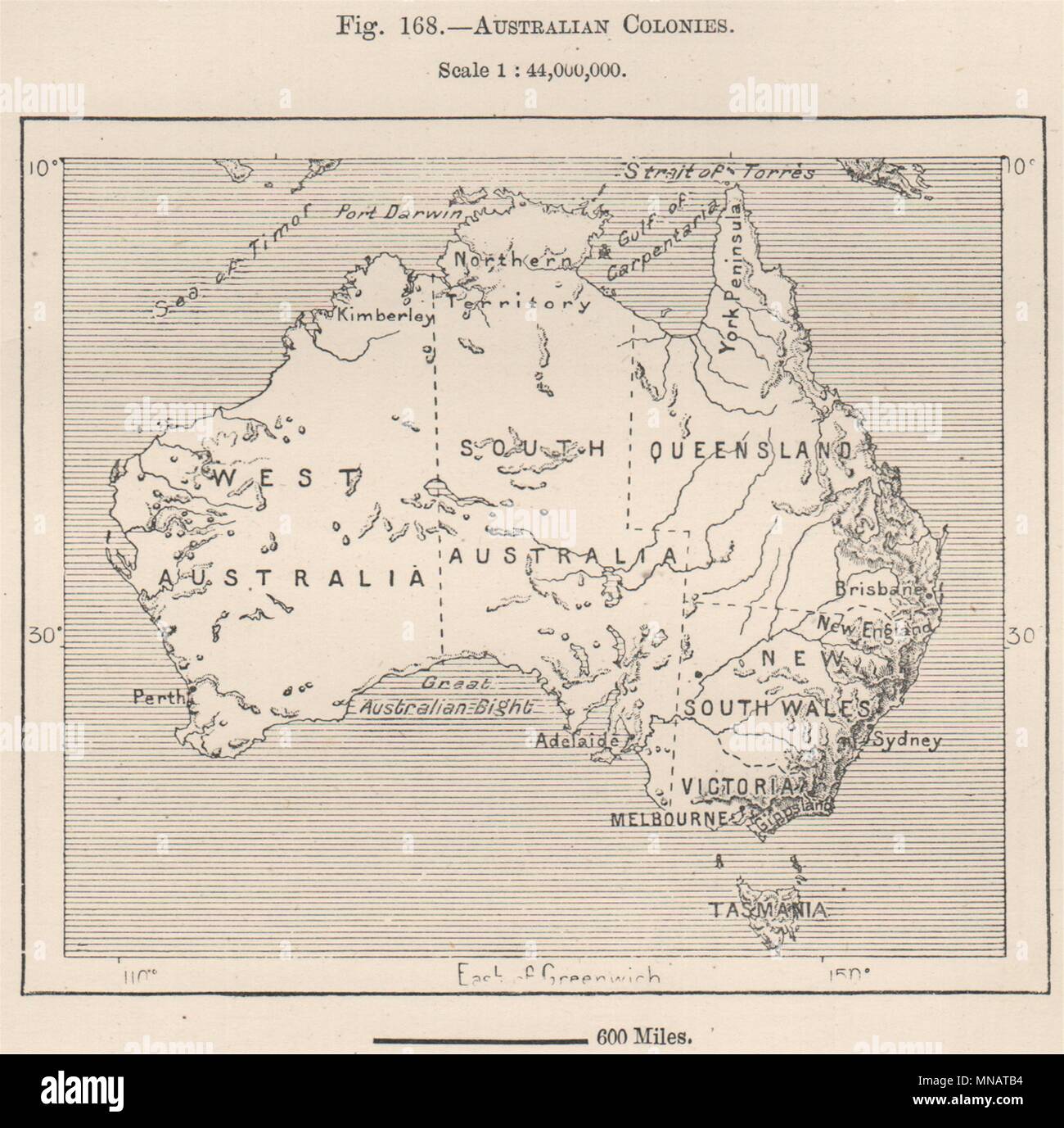 Australischen Kolonien 1885 alte antike vintage Karte plan plan Stockfoto