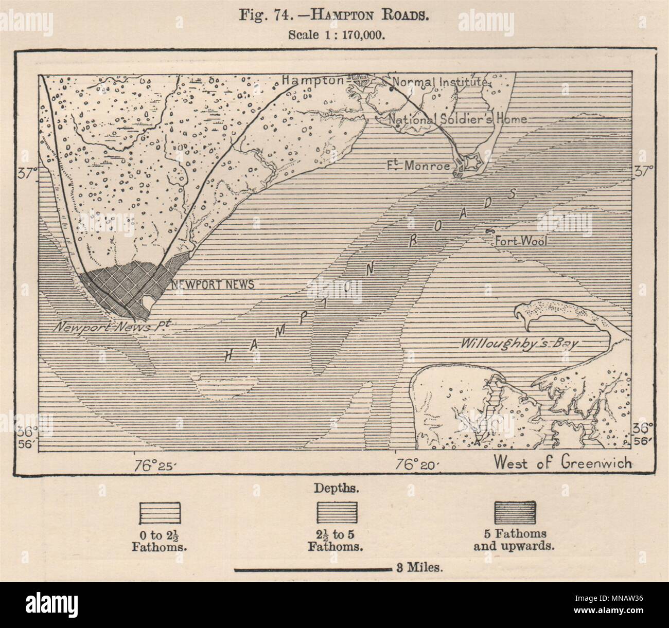 Hampton Roads. Virginia 1885 alte antike vintage Karte plan plan Stockfoto