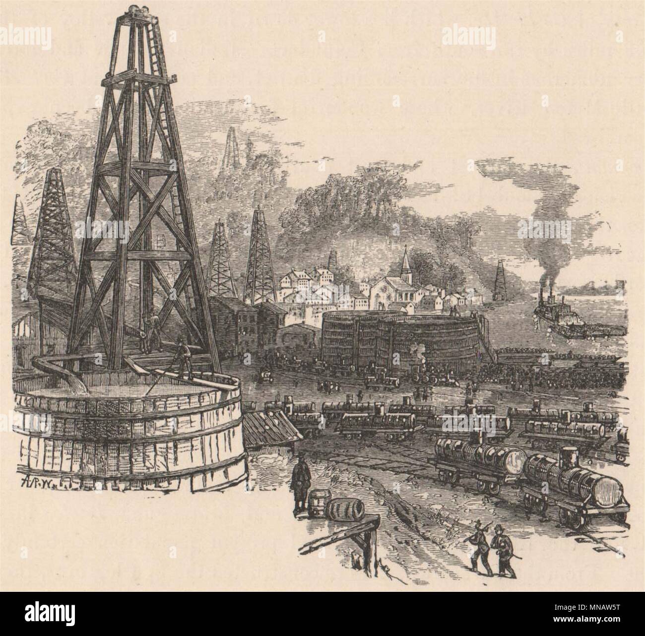 Die Ölindustrie - Petroleum Brunnen. Ohio 1885 alte antike Bild drucken Stockfoto