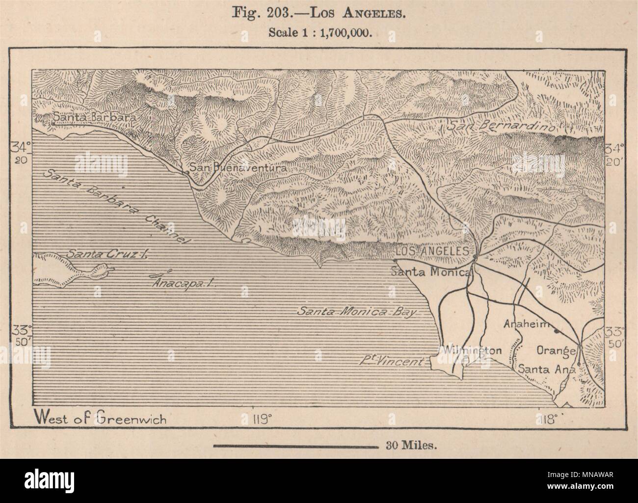 Los Angeles. Kalifornien 1885 alte antike vintage Karte plan plan Stockfoto