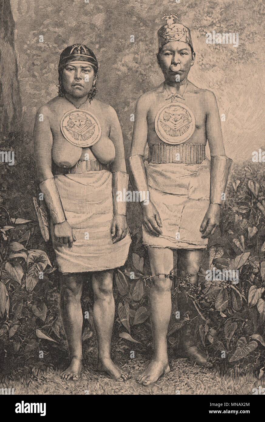 Muysca/Muisca Indianer, mit antiken Schmuck geschmückt. Kolumbien 1885 alten Drucken Stockfoto
