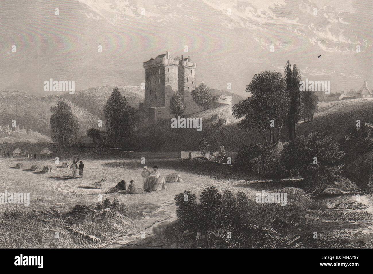 Borthwick Castle. Schottland 1845 alte antike vintage Bild drucken Stockfoto