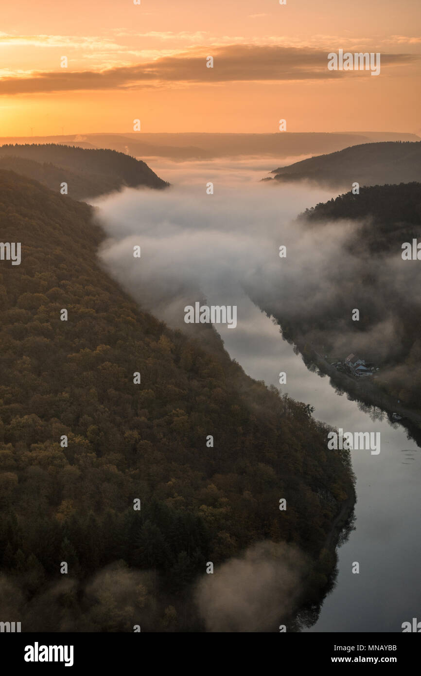 Saarschleife Aussichtspunkt Cloef. Große Saarschleife Stockfotografie