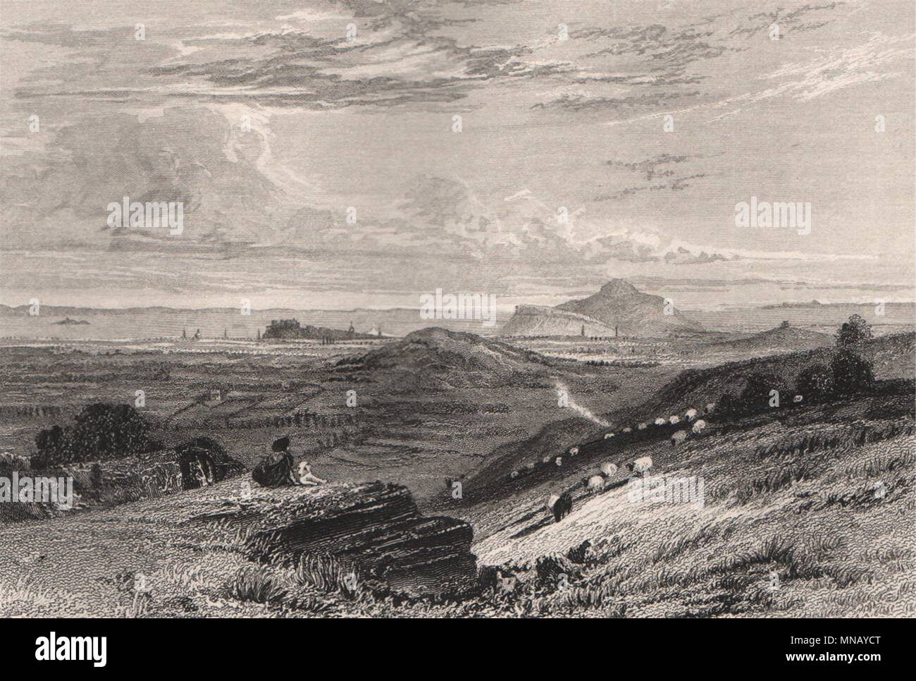 Edinburgh aus der Pentlands. Schottland 1845 alte antike vintage Bild drucken Stockfoto