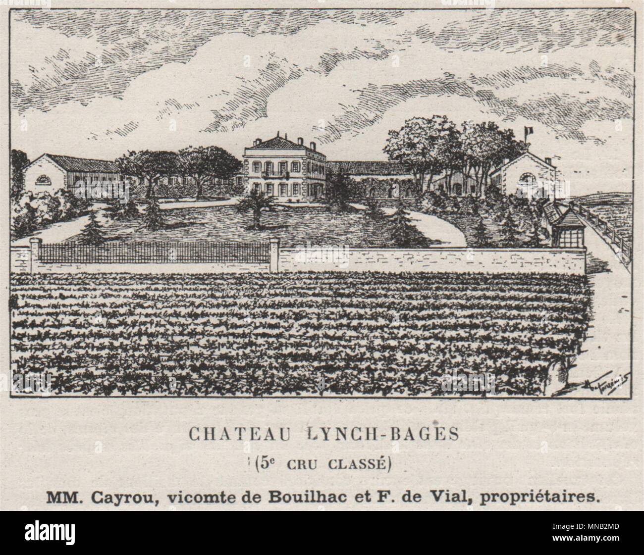 MÉDOC. PAUILLAC. Chateau Lynch-Bages (5e Cru Classé). Durchstechflaschen. Kleine 1908 Drucken Stockfoto