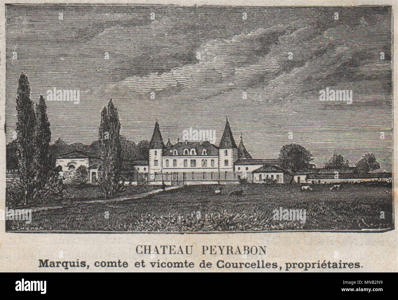 MÉDOC. SAINT-SAUVEUR. Chateau Peyrabon. Courcelles. Bordeaux. Kleine 1908 Drucken Stockfoto