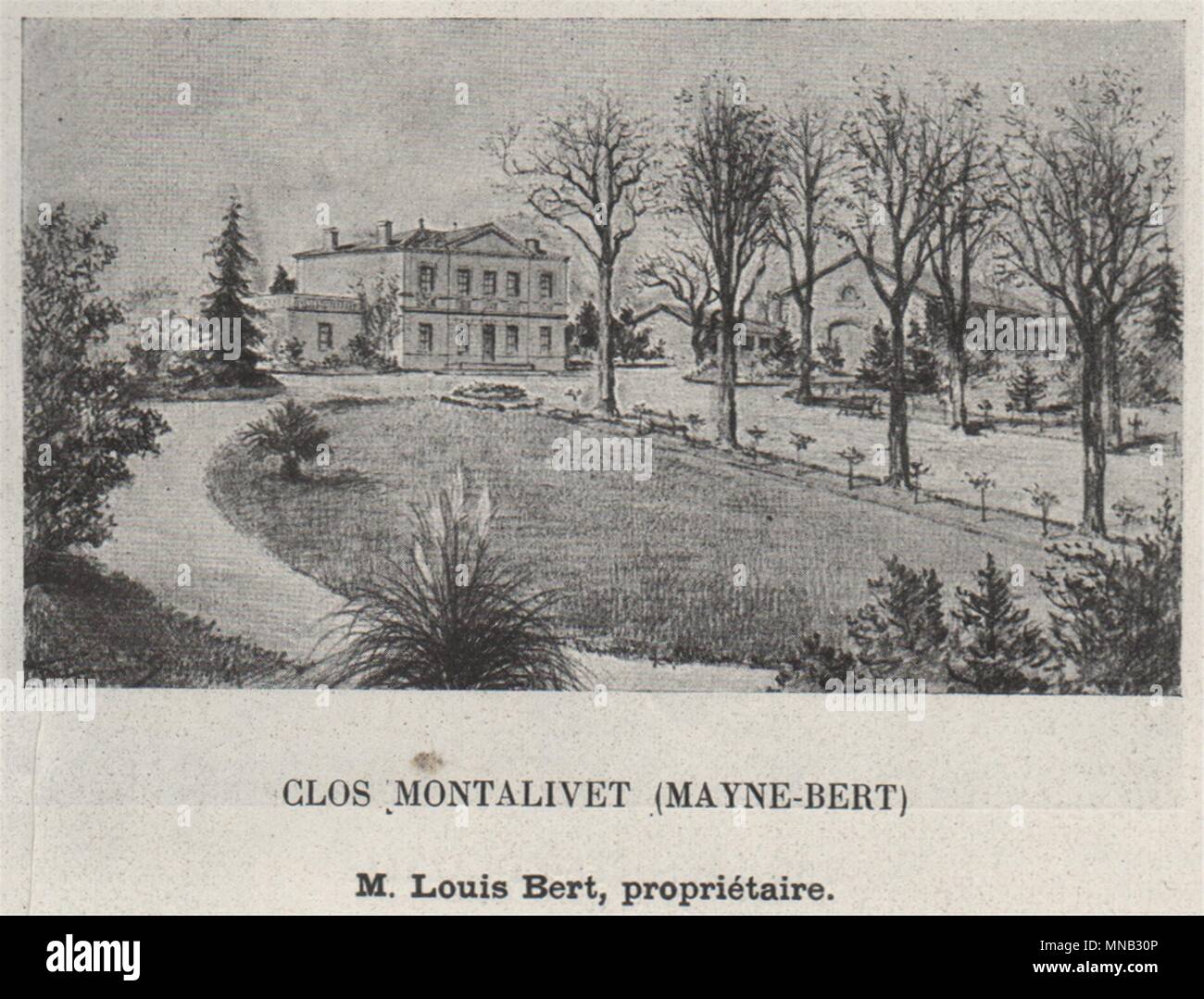 GRANDS VINS BLANCS. BARSAC. Glos Montalivet (Mayne-Bert). Bert. Kleine 1908 Stockfoto