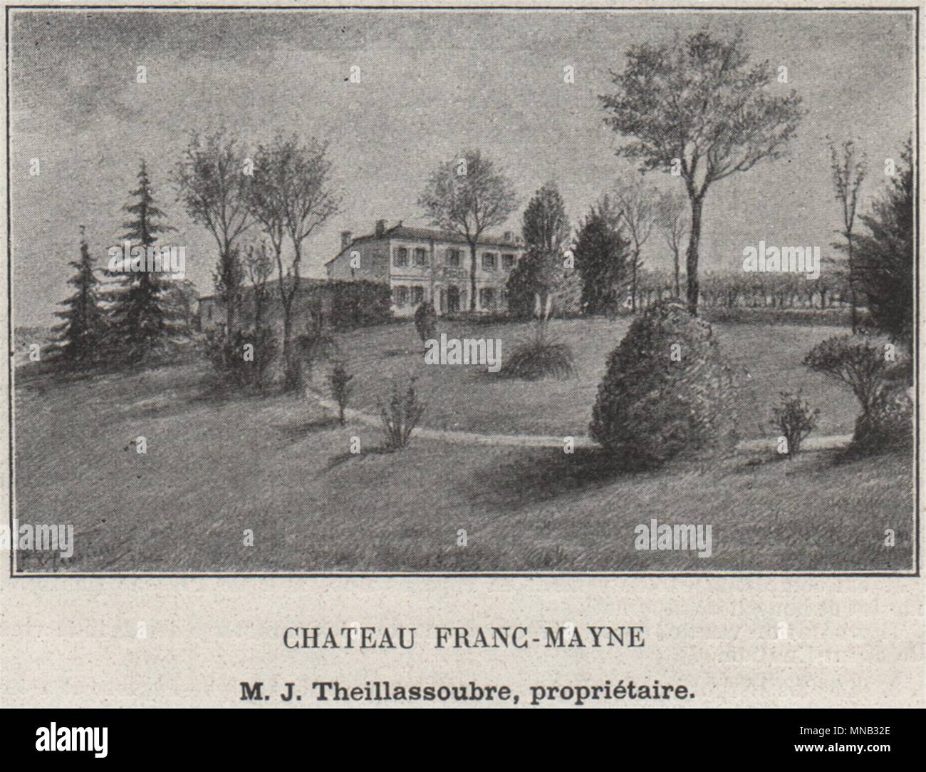 SAINT-ÉMILIONNAIS. SAINT-ÉMILION. Château Franc-Mayne. Bordeaux. Kleine 1908 Stockfoto
