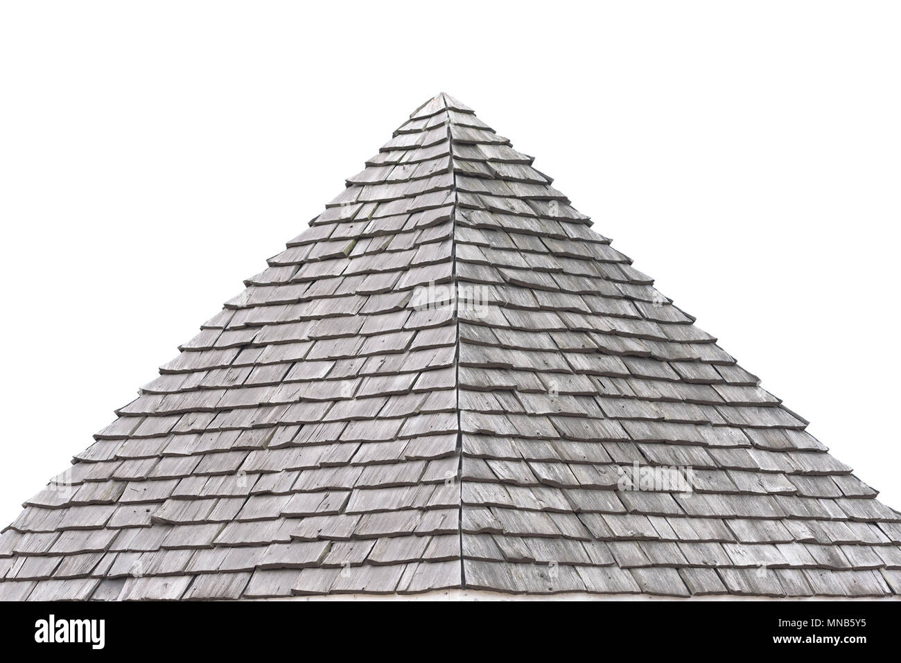 Dreieckige Dach aus Schindeln Stockfoto