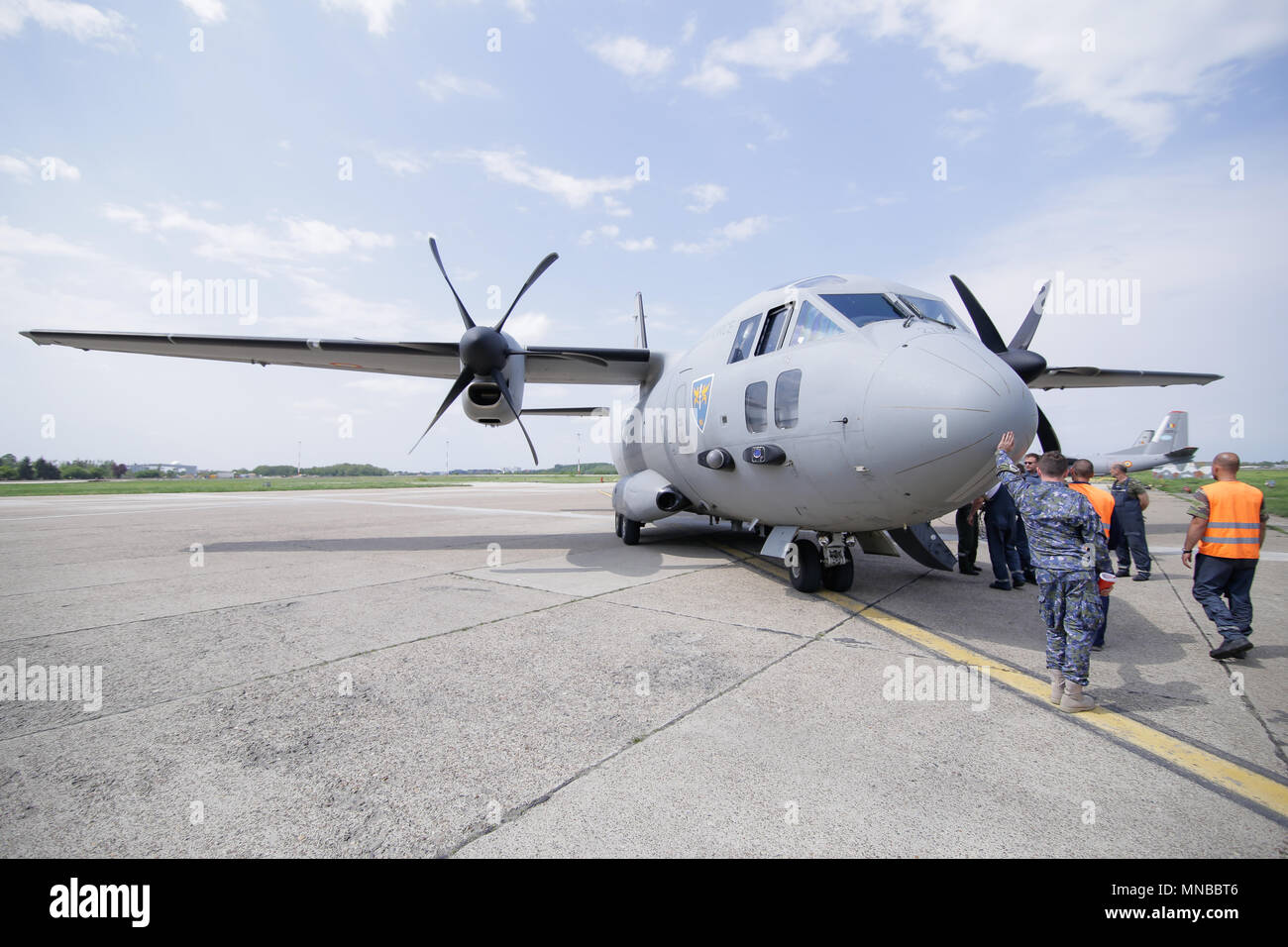 MIHAIL KOGALNICENU, Rumänien - 27. April: Alenia C 2-27 J Spartan Militärflugzeuge, Freitag, 27. April 2018, in Mihail Kogalniceanu Militärflugplatzes. Stockfoto