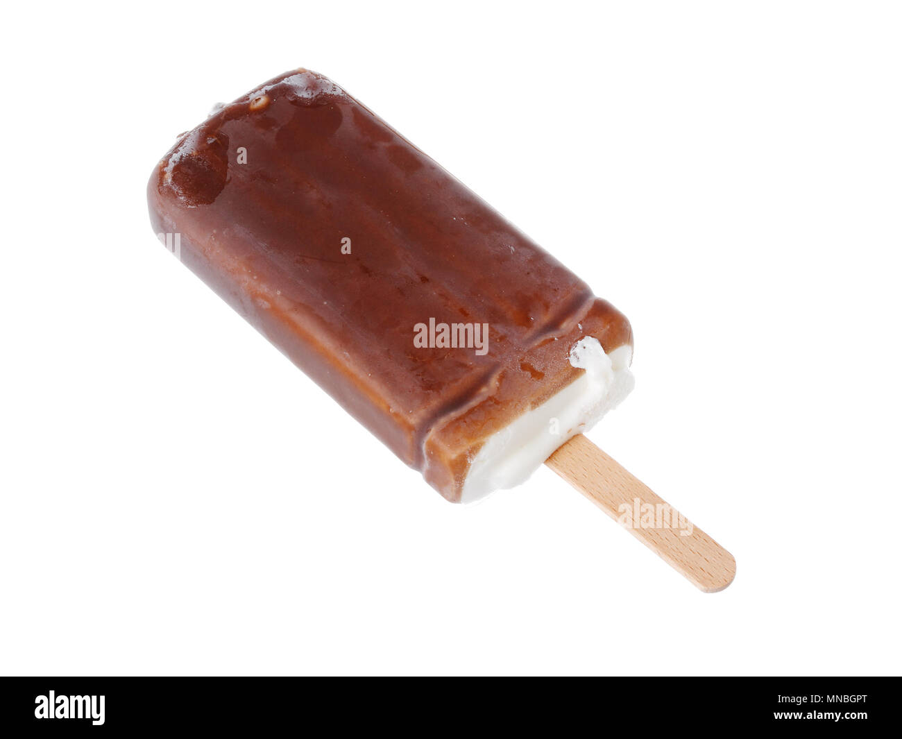 Chocloate abgedeckt Eis lolly auf weißem Hintergrund. Stockfoto