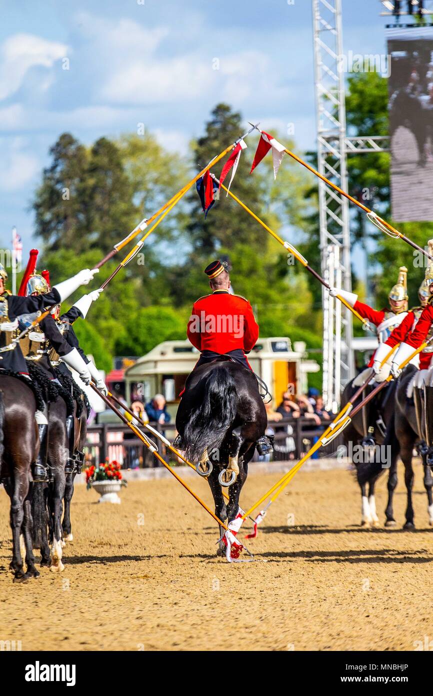 Tag 2. Royal Windsor Horse Show. Windsor. Berkshire. UK. Die musikalische Fahrt der Household Cavalry Regiment montiert. 10/05/2018. Stockfoto