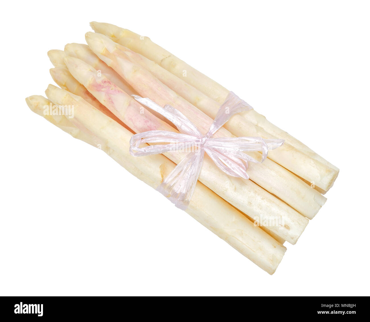 Bündel weißer Spargel schießt, auch Spatz Gras. Blanchierte kultiviert Asparagus officinalis. Frühling Gemüse mit dicken Stielen und geschlossenen Knospen. Stockfoto