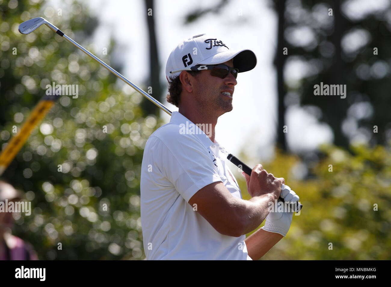 MUIRFIELD, Schottland - Juli 20: Adam Scott an der zweiten T-Stück während der dritten Runde der Open Championship 2013 in Muirfield Golf Club am 20. Juli 2013 in Schottland. Stockfoto