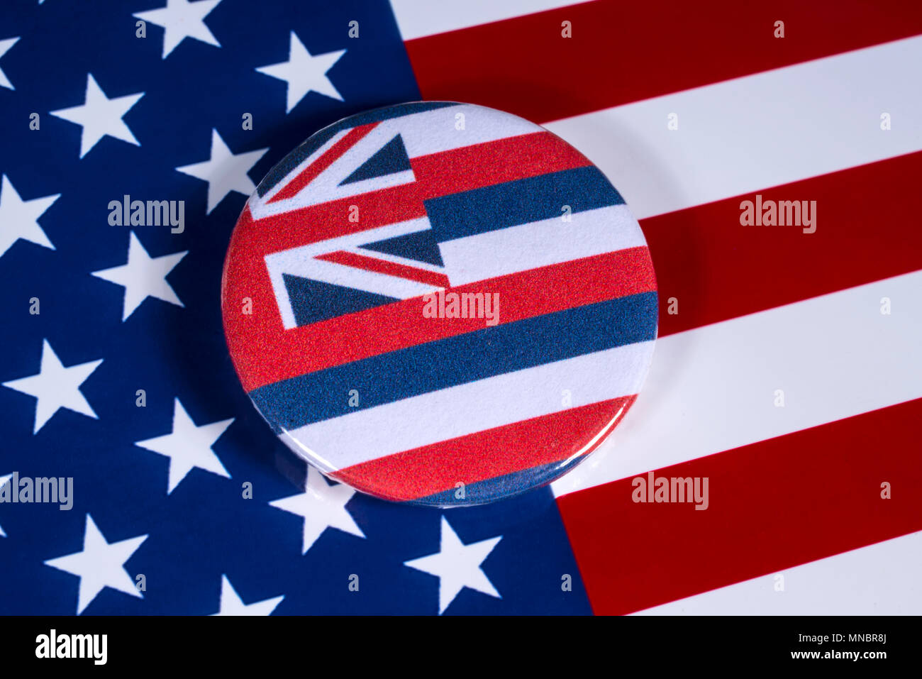 LONDON, UK, 27. April 2018: Das Symbol der Zustand von Hawaii, dargestellt über die Flagge der Vereinigten Staaten von Amerika, am 27. April 2018. Stockfoto