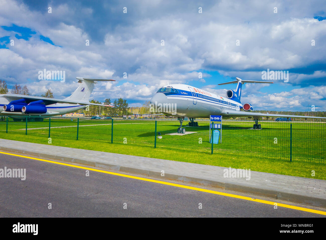 MINSK, Weißrussland - Mai 01, 2018: Air Museum der alten zivile Luftfahrt geben Sie bei der der Flughafen Minsk öffnen. Die Tupolew Tu-134 ist ein 3-Motor airliner in der Sowjetunion gebaut Stockfoto