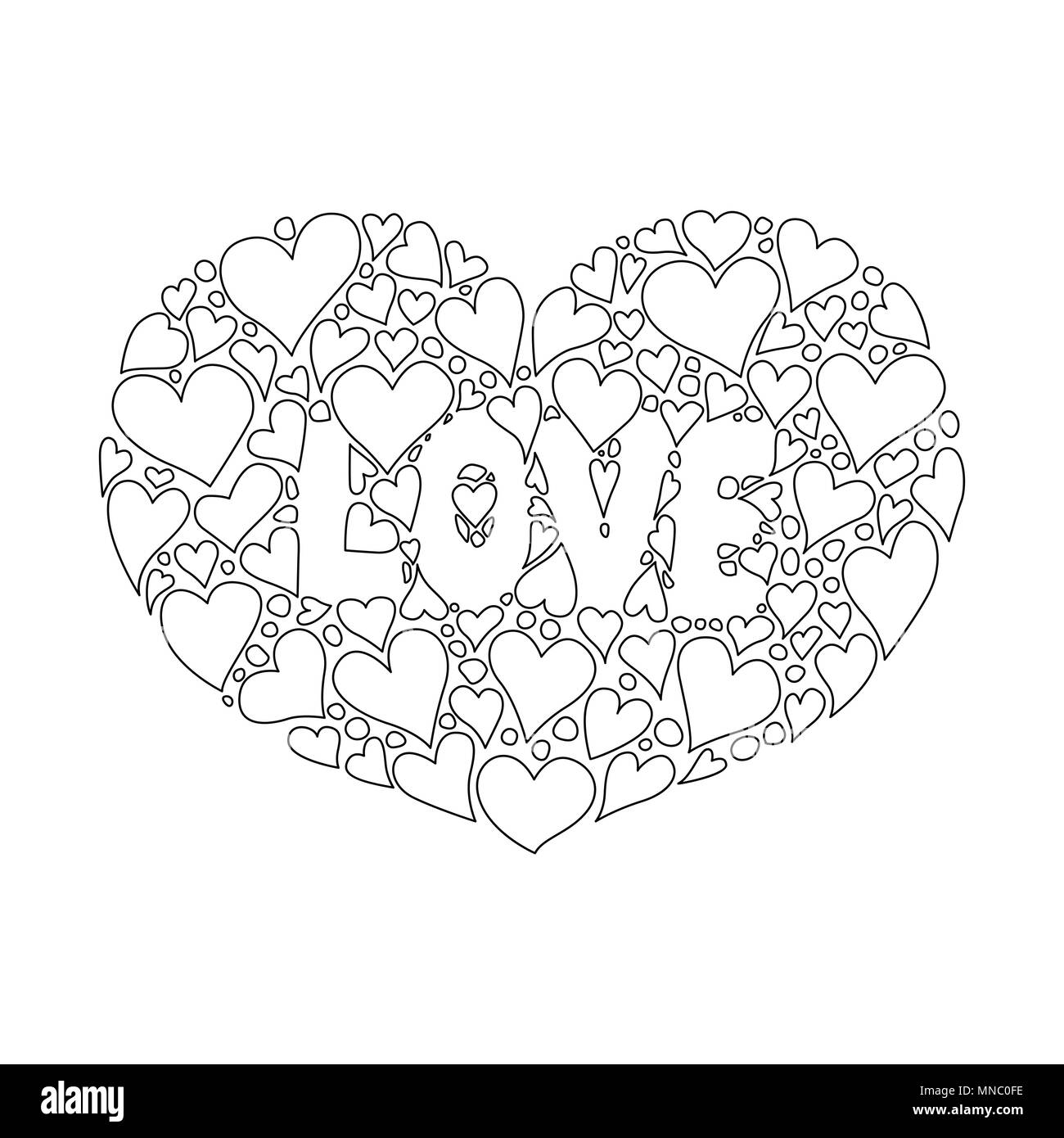 Saubere Linien Herzen lag in der Form des grossen Herzen und Liebe zum Design Element. Vector Illustration Stock Vektor