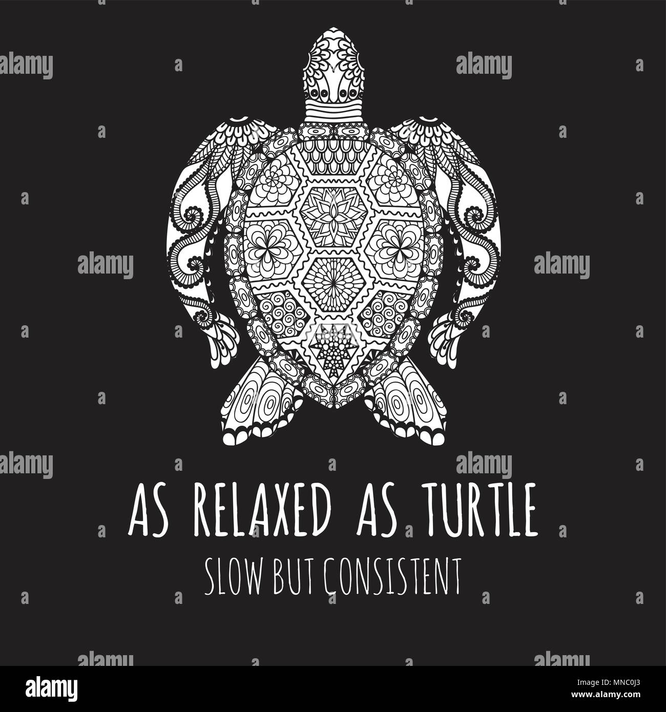 Hand zen Kunst der eleganten Sea turtle mit Slogan "so entspannt wie