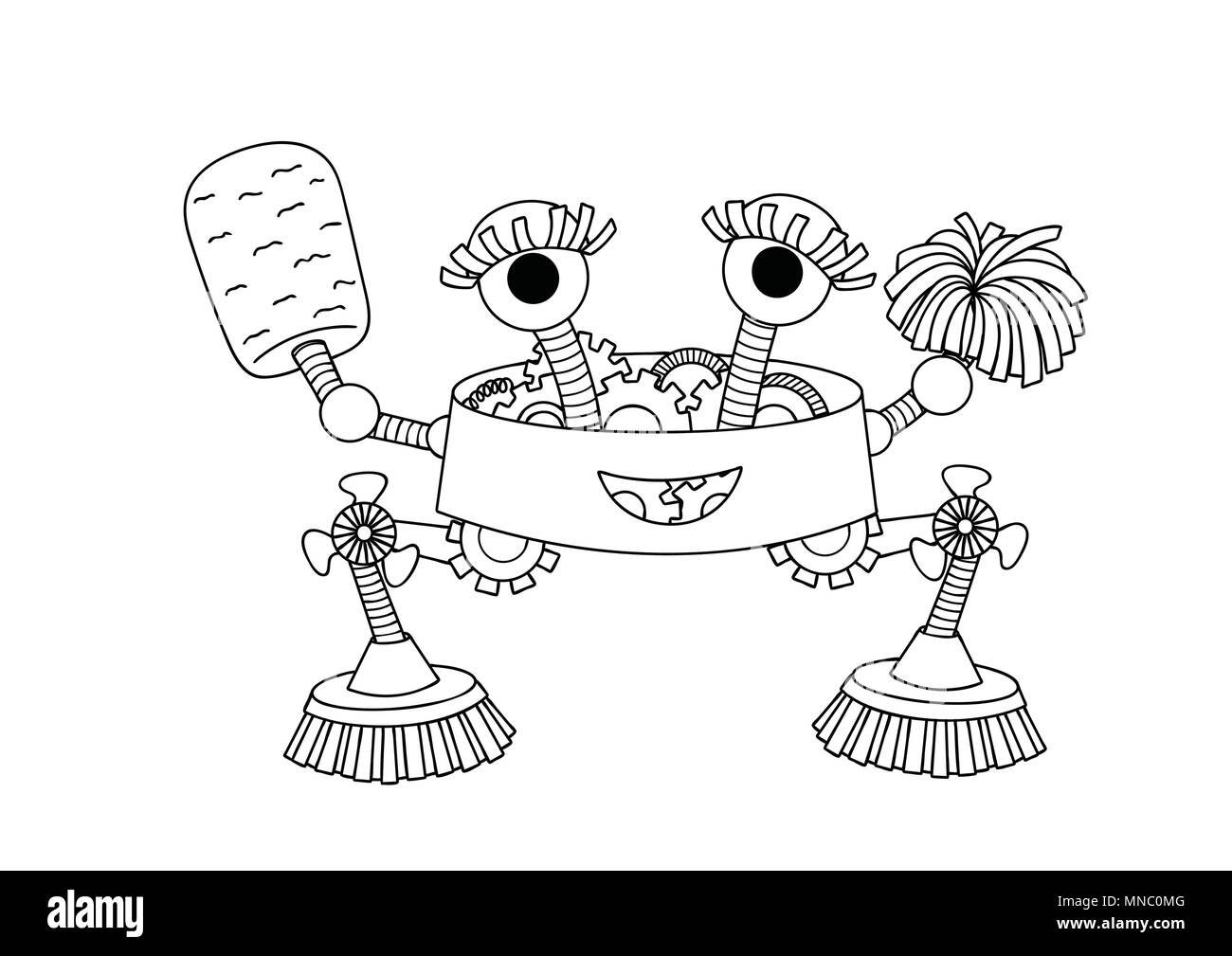 Hand cute Haushälterin Roboter für Design Element und Malbuch Seite für Kinder und Erwachsene aufgestellt. Vector Illustration Stock Vektor