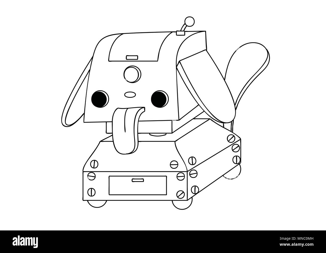 Hand cute pet-Roboter für Design Element und Malbuch Seite für Kinder und Erwachsene aufgestellt. Vector Illustration Stock Vektor
