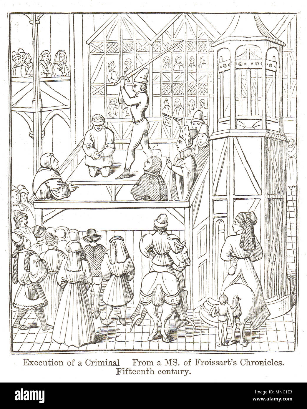 Die Hinrichtung durch Enthauptung eines Kriminellen im 15. Jahrhundert Stockfoto
