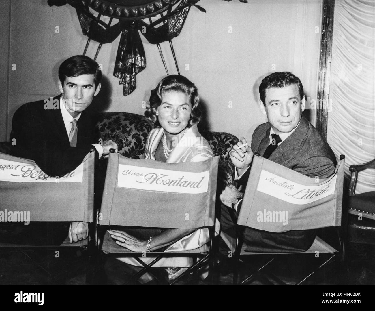 Anthony Perkins, Ingrid Bergman, Yves Montand, George V Hotel, Paris 1960 Stockfoto