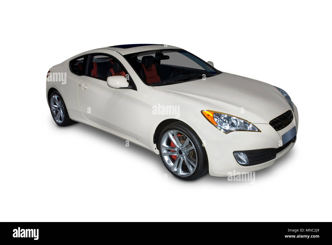 Marke neuen weißen Sportwagen auf einem weißen Hintergrund. Eine realistische Schatten unter dem Auto ist im Preis inbegriffen. Stockfoto