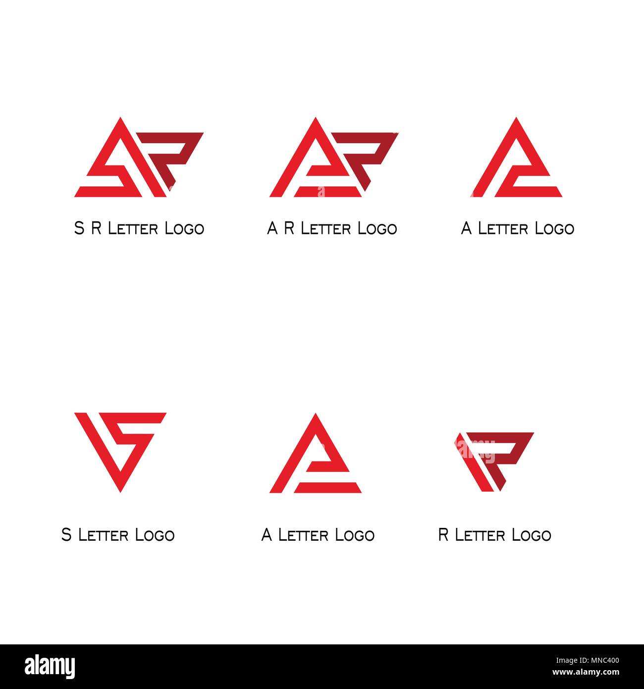 Satz schreiben Logo, SR, AR, EIN, AZ, VS, S, R logo Triangle Design. Stock Vektor