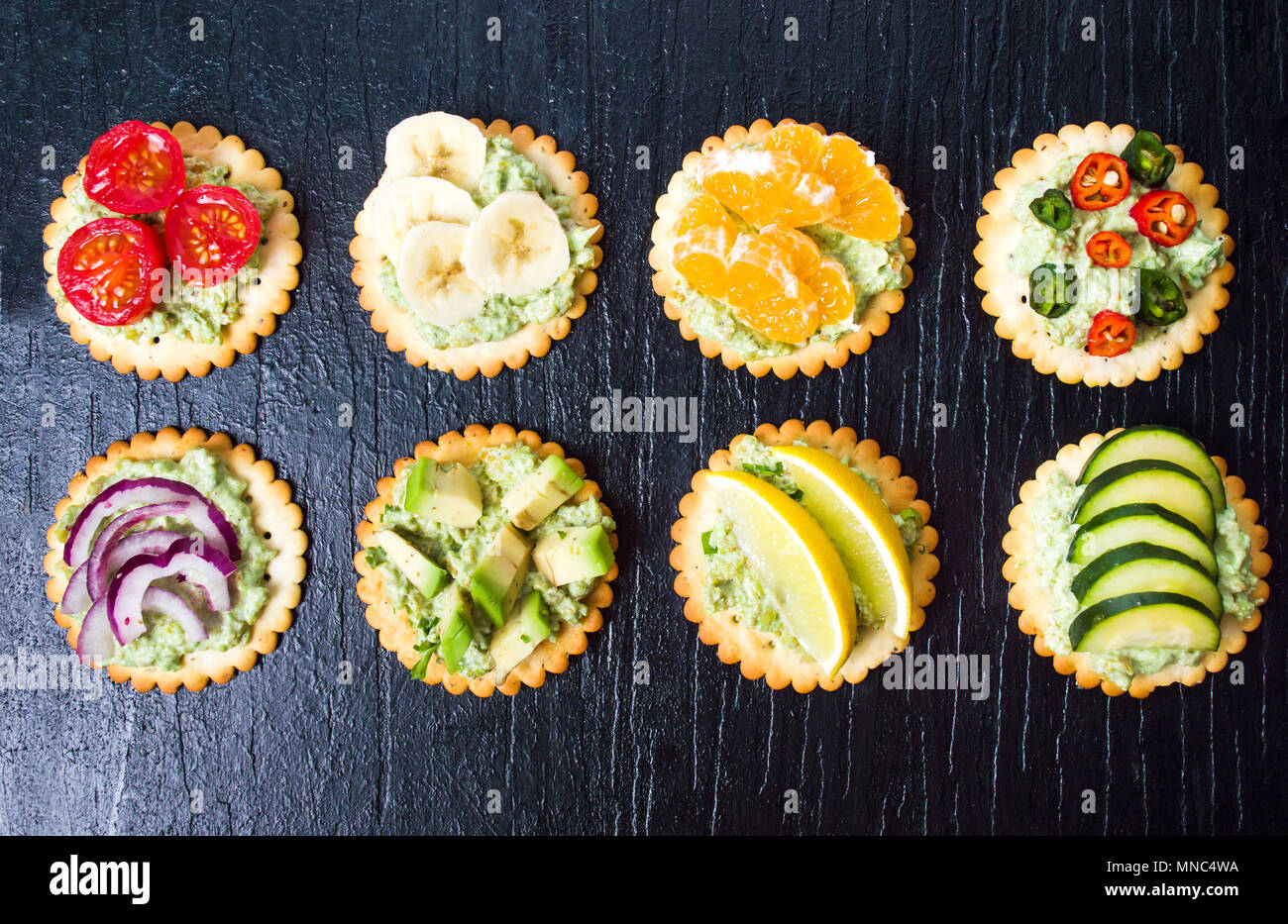 Gesunde Snacks mit Obst und Gemüse für eine Diät Snack Stockfoto