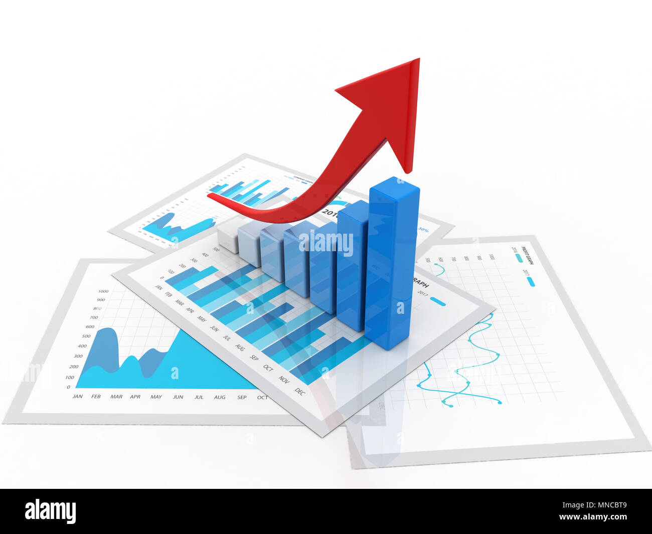 Business graph und Dokumente. 3D-Rendering Stockfoto