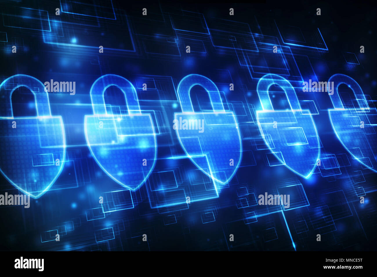 Sicherheitskonzept: Schild in der Digitalanzeige, Cyber Security Konzept Hintergrund. 3D-Rendering Stockfoto