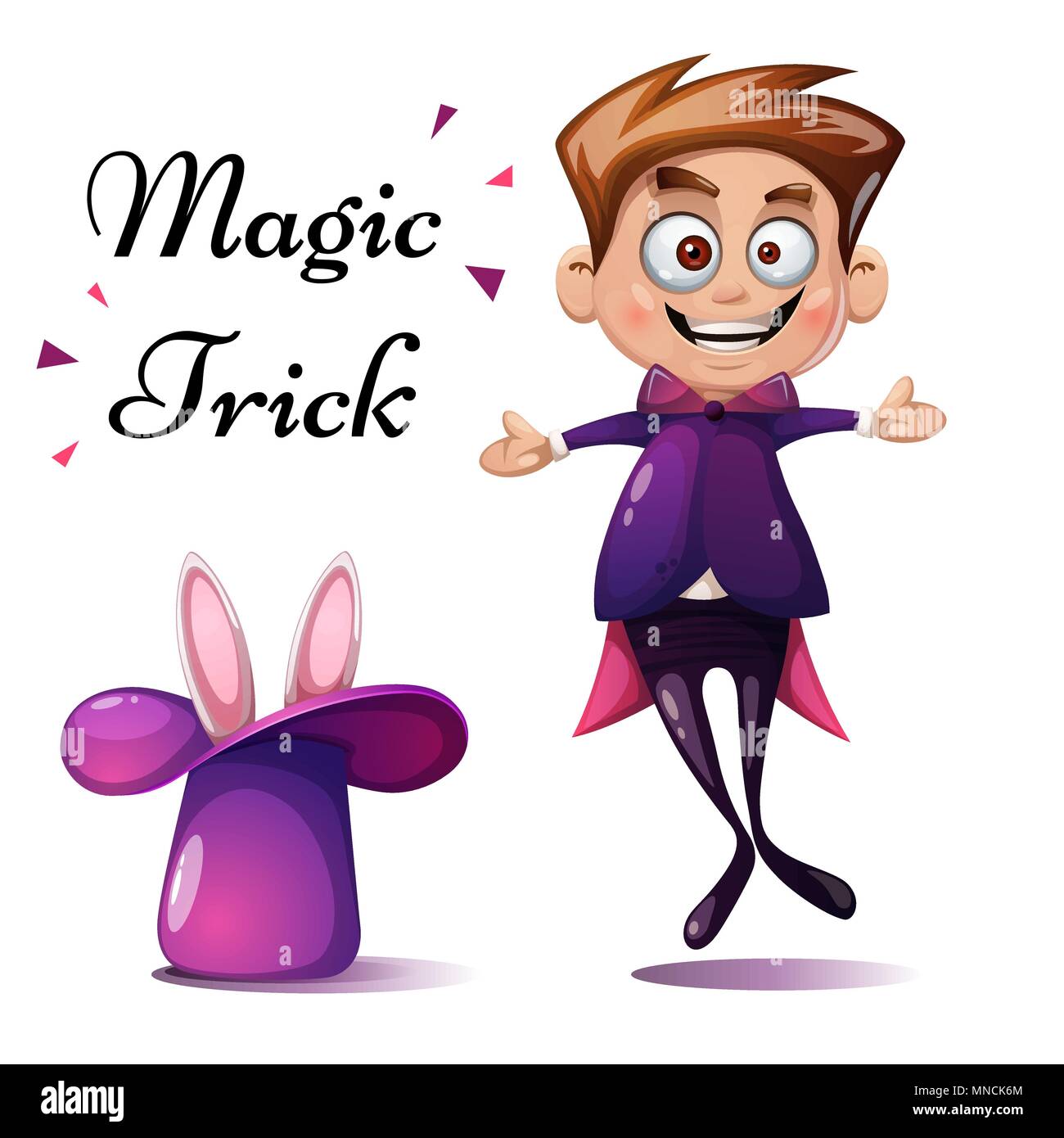 Cartoon boy Abbildung. Magic tric, Kaninchen, Trick. Stock Vektor