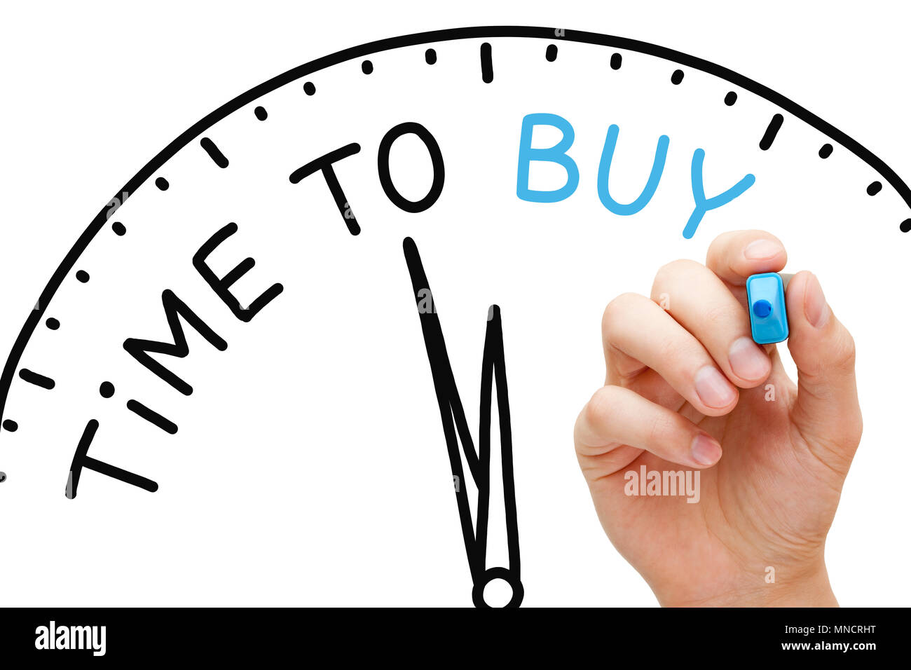 Hand schreiben Zeit zu kaufen Konzept mit blauen Markierung auf Transparenten abwischen. Stockfoto