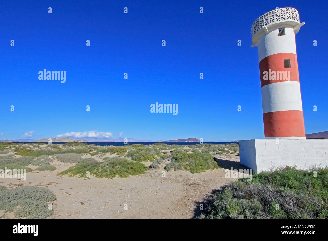 Leuchtturm am Strand von Bahia De Los Angeles, Baja California Stockfoto