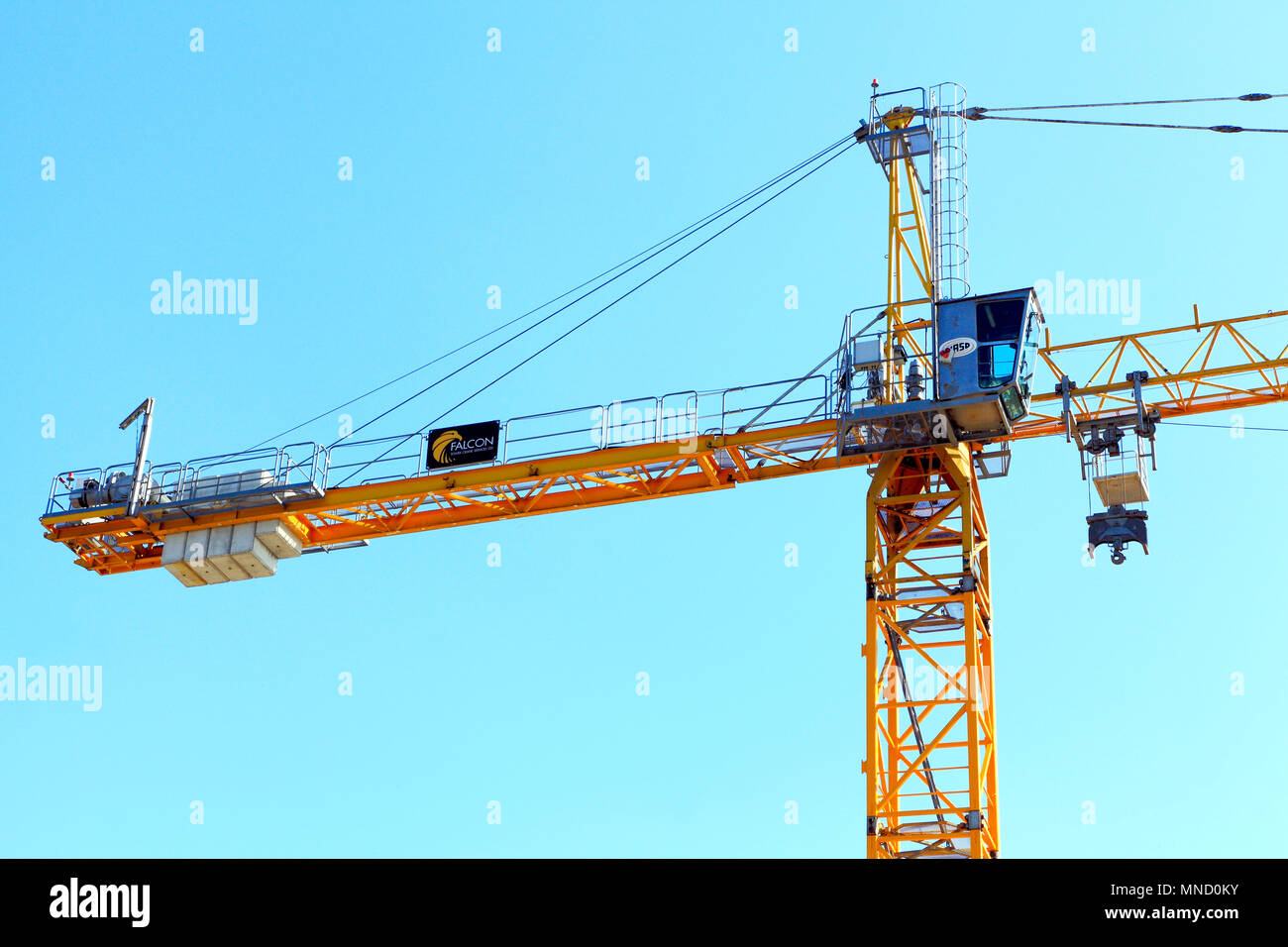 Falcon Tower Crane Services, Bau kran, Baustelle, Hunstanton, Norfolk, Großbritannien, England, Detail, Bau, Industrie Stockfoto