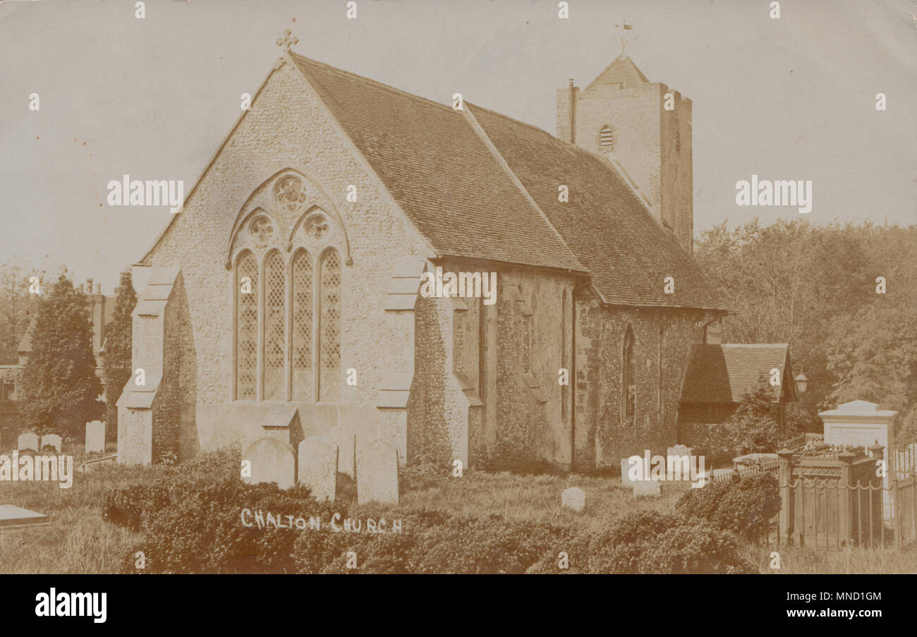 Vintage Foto von St. Michael and All Angels Church, Chalton, Hampshire, England, Großbritannien Stockfoto