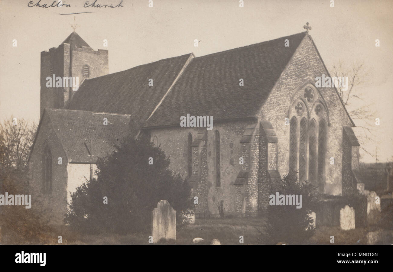 Vintage Foto von St. Michael and All Angels Church, Chalton, Hampshire, England, Großbritannien Stockfoto