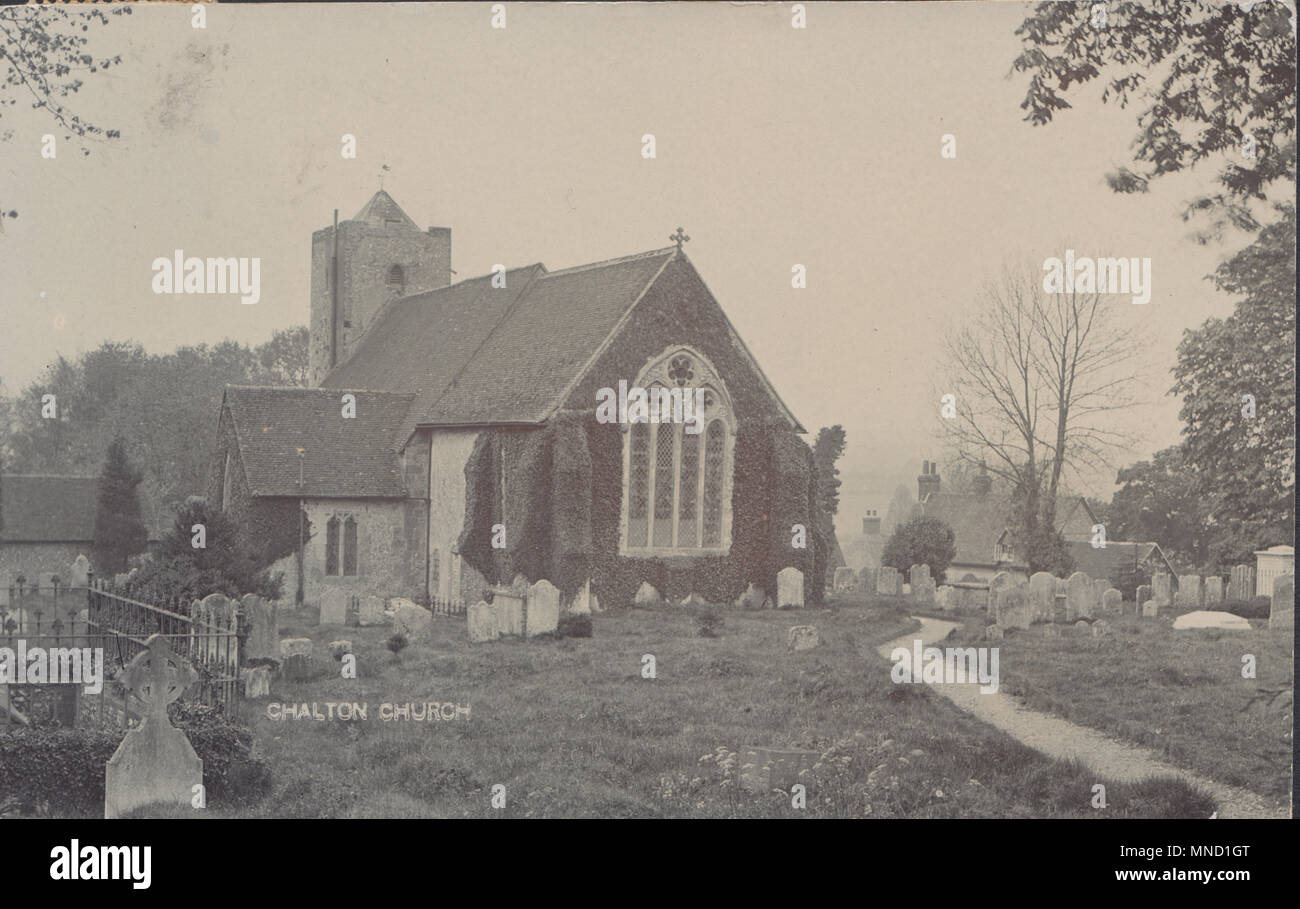 Vintage Foto von St. Michael and All Angels Church, Chalton, Hampshire, Großbritannien Stockfoto