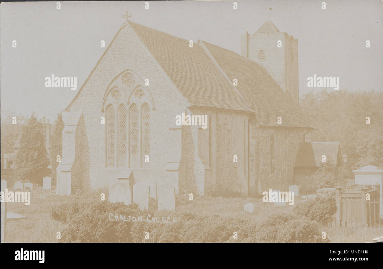 Vintage Foto von St. Michael and All Angels Church, Chalton, Hampshire, Großbritannien Stockfoto