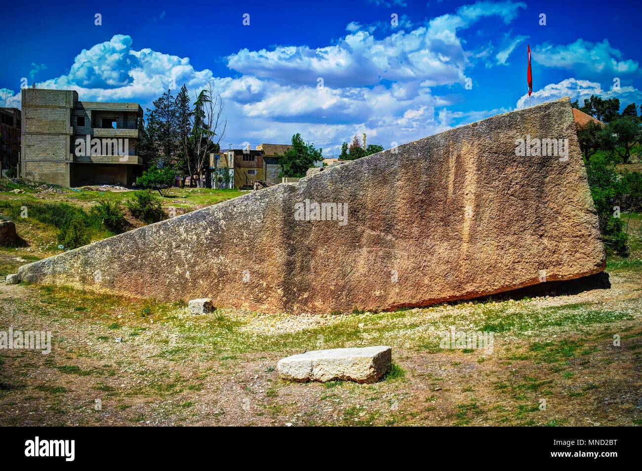 Kolossale Boulder aka Süden Stein in der Nähe von Ruinen von Baalbek an Beqaa Tal, Libanon Stockfoto