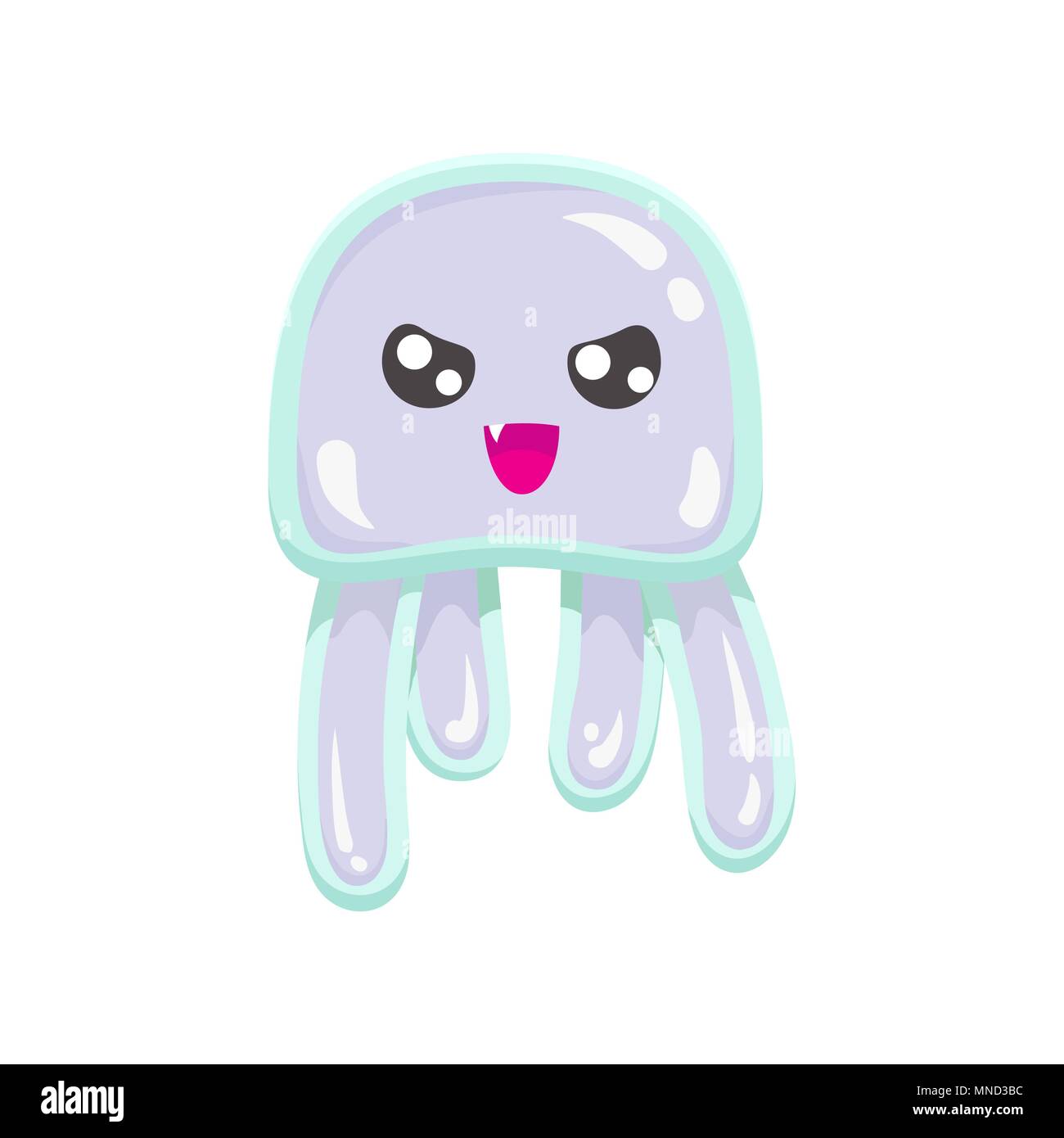 Kawaii Vektor Lila Qualle Japanischen Und Koreanischen Cute Chibi Style Tier Emoji Mit Wutenden Augen Und Gefahrlicher Zahn Giftige Quallen Chironex Stock Vektorgrafik Alamy