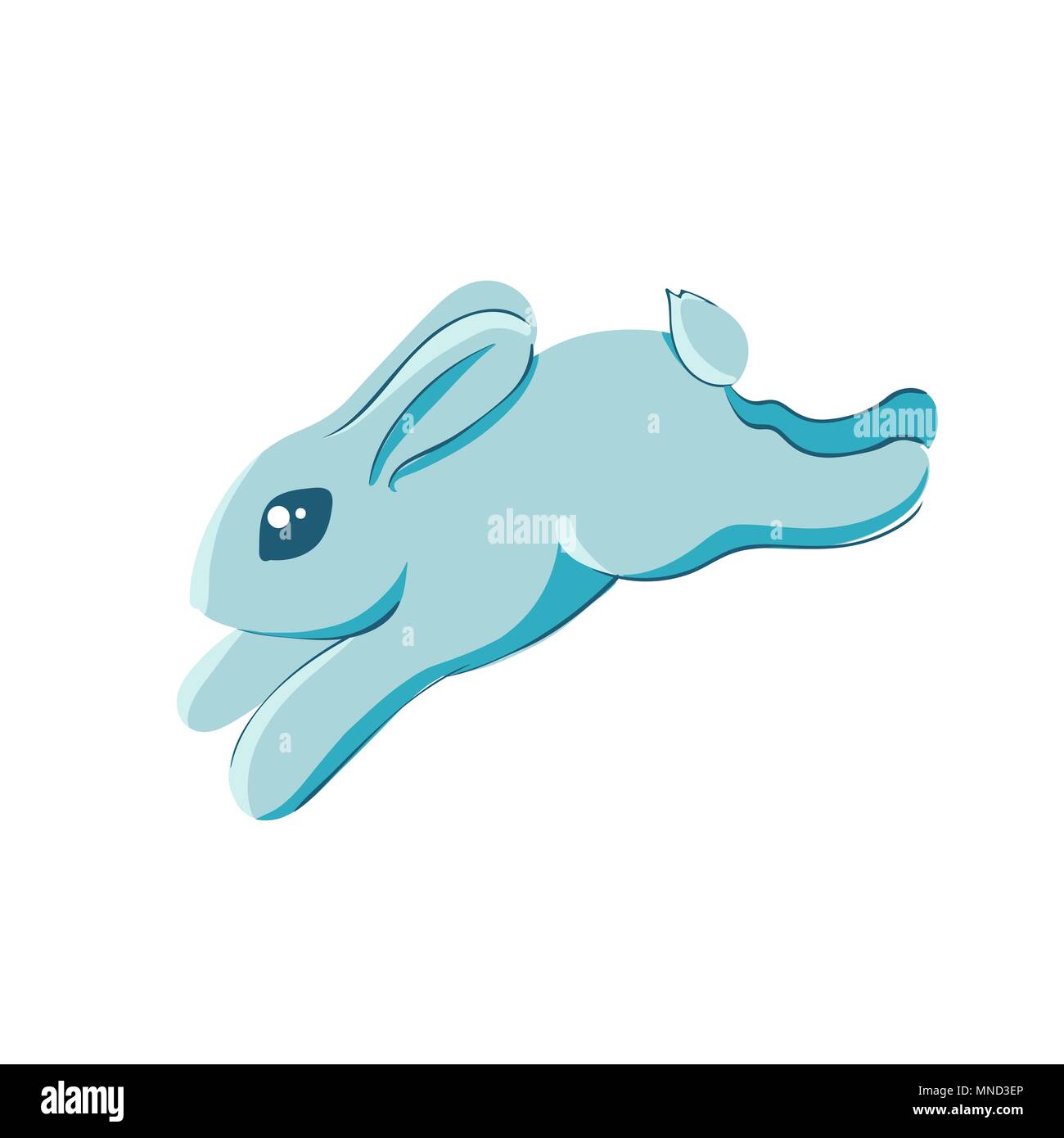 Vector Illustration eines springenden netten blauen Kaninchen oder Baby Bunny, isoliert auf weißem Stock Vektor