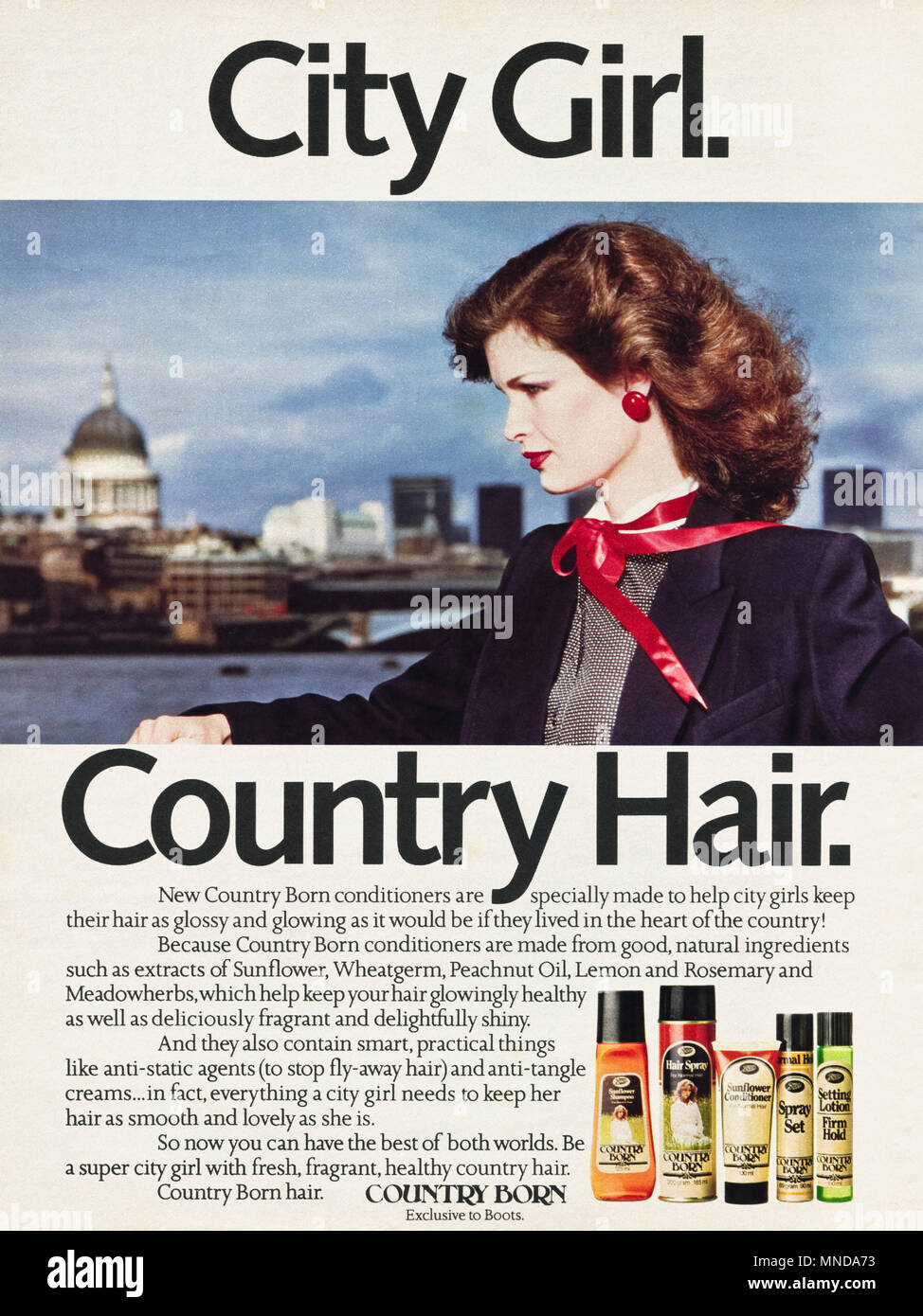 1980 s original alten Vintage Werbung Werbung Land geboren Shampoo &  Conditioner Anzeige in Englisch Magazin ca. 1980 Stockfotografie - Alamy