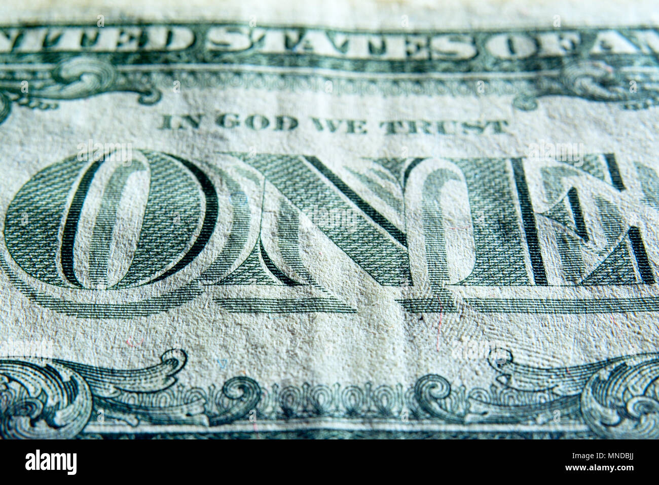 Ein Fragment von einem Dollar Note. Close-up. Stockfoto