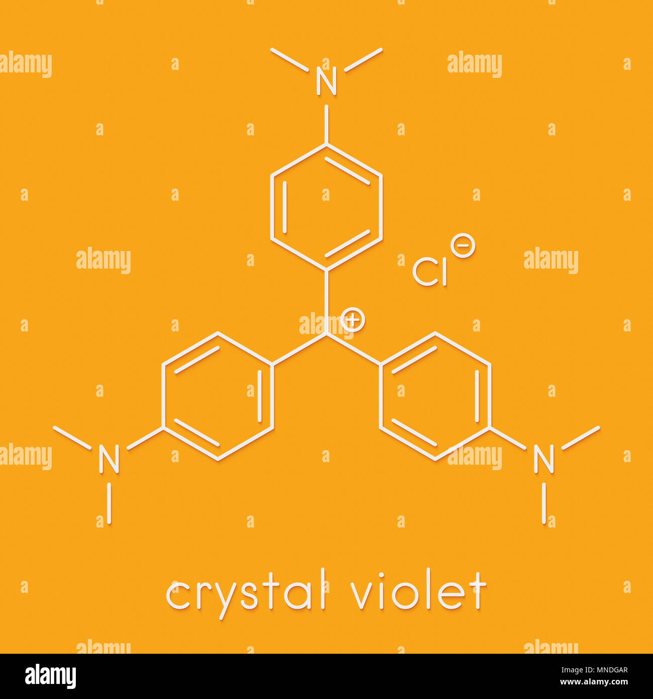 Crystal (Enzian) violett Molekül. Farbstoff in Gram Färbung von Bakterien verwendet. Skelettmuskulatur Formel. Stockfoto