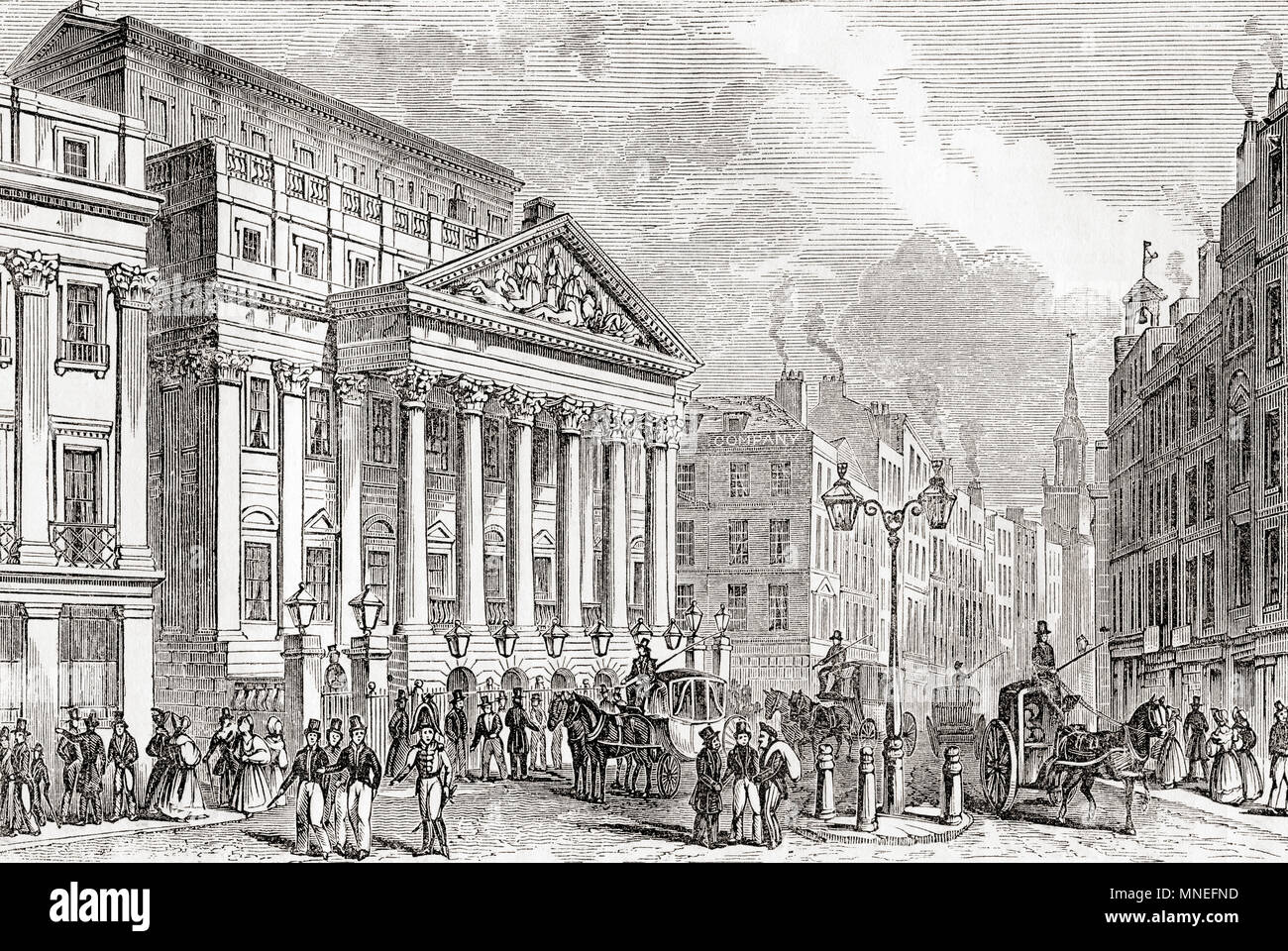 Mansion House, London, England, hier im frühen 19. Jahrhundert gesehen. Es ist die offizielle Residenz des Bürgermeisters von London. Aus Old England: eine bildliche Museum, veröffentlicht 1847. Stockfoto