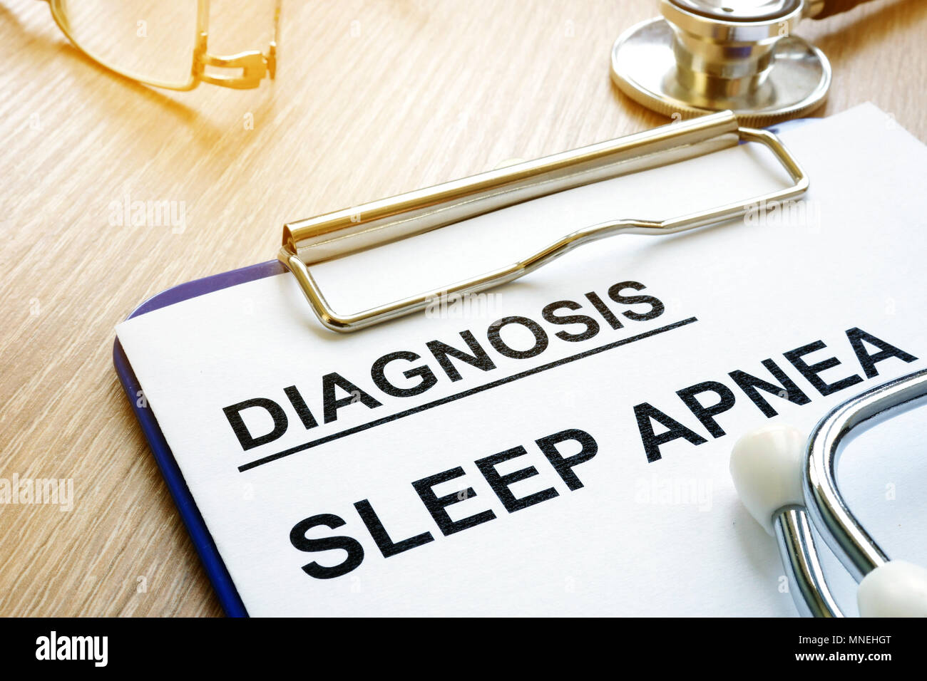 Schlafapnoe Diagnose auf eine Zwischenablage. Stockfoto