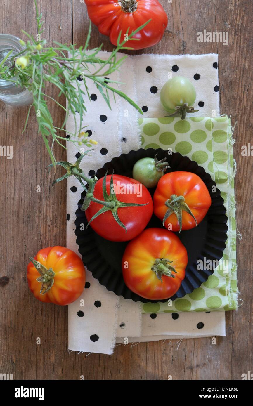 Eine Anordnung von frischen Garten Tomaten Stockfoto